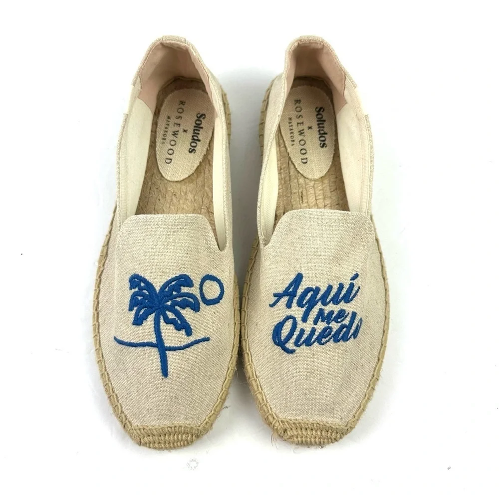 Soludos Rosewood Espadrilles Flats 10 Mayakoba Aqui Me Quedo Shoe Womens‎ New
